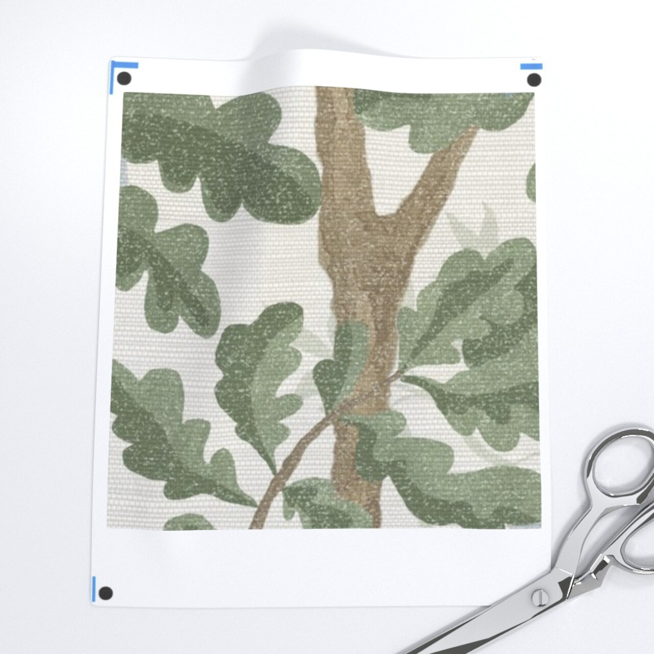 Oak Leaves Branches Trees Oak Tree Large Scale Blue Green Floral Nature Forest Faux Texture Distressed Landscape Scenic Mural Linen Faux Linen Custom Printed Fabric by Spoonflower Various Fabrics by the Yard or Fat Quarter